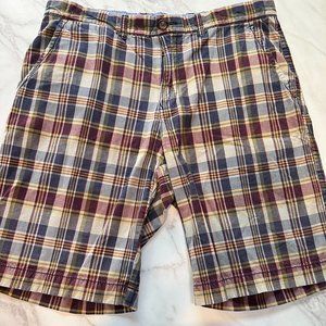 Tommy Hilfiger Men's 34 Tan, Blue, and Maroon Plaid Cotton Golf Shorts